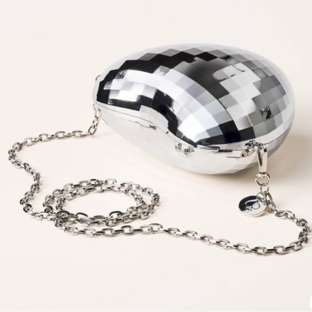 Kate Spade New York Silver Disco Ball Clutch with Chain